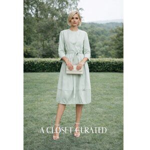 Tibi Harrison Eco Cotton V Neck Midi Dress 00 Green NWT